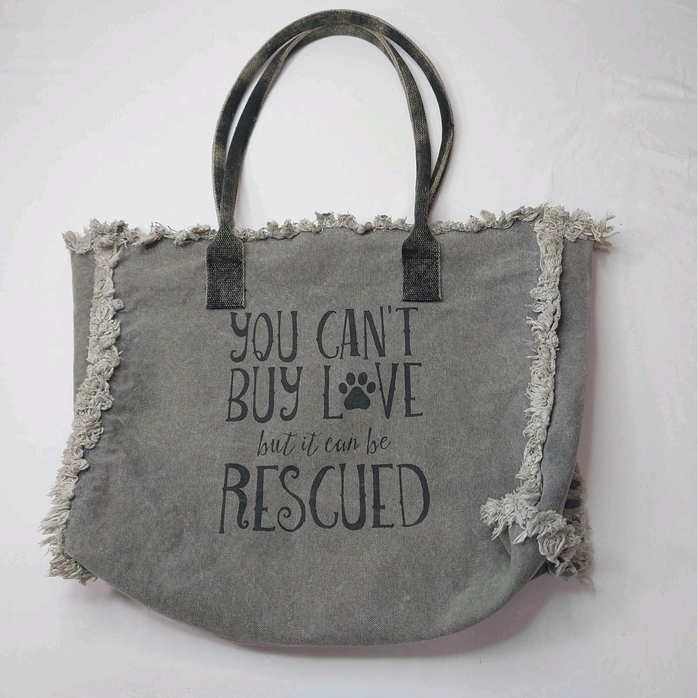 Vintage Addiction Boho Canvas Tote Bag "Can't Buy Love But Can Rescue It" Animal
